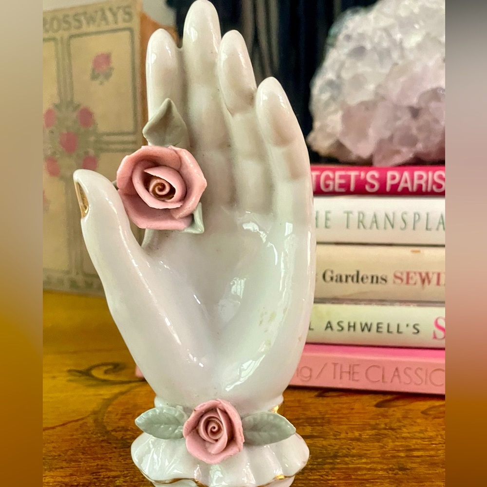 Vintage THAMES CHINA Pink & Gold Floral Porcelain Hand Ring/Pins/Trinket